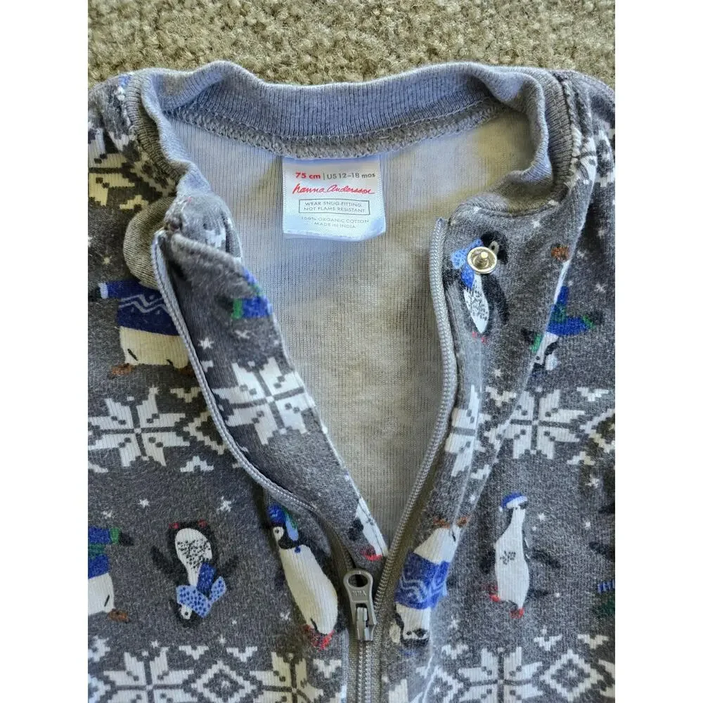 Hanna Andersson Night Sleeper Organic Cotton Winter Penguins Holiday 12-18‎ M